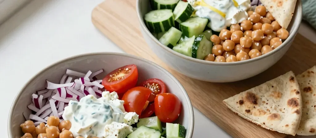 Cucumber Chickpea Pita Bowls for Lunch